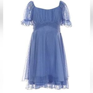 Allison & Kelly Clip Dot Puff Sleeve Double Hem Dress Blue Small lace Juniors 14